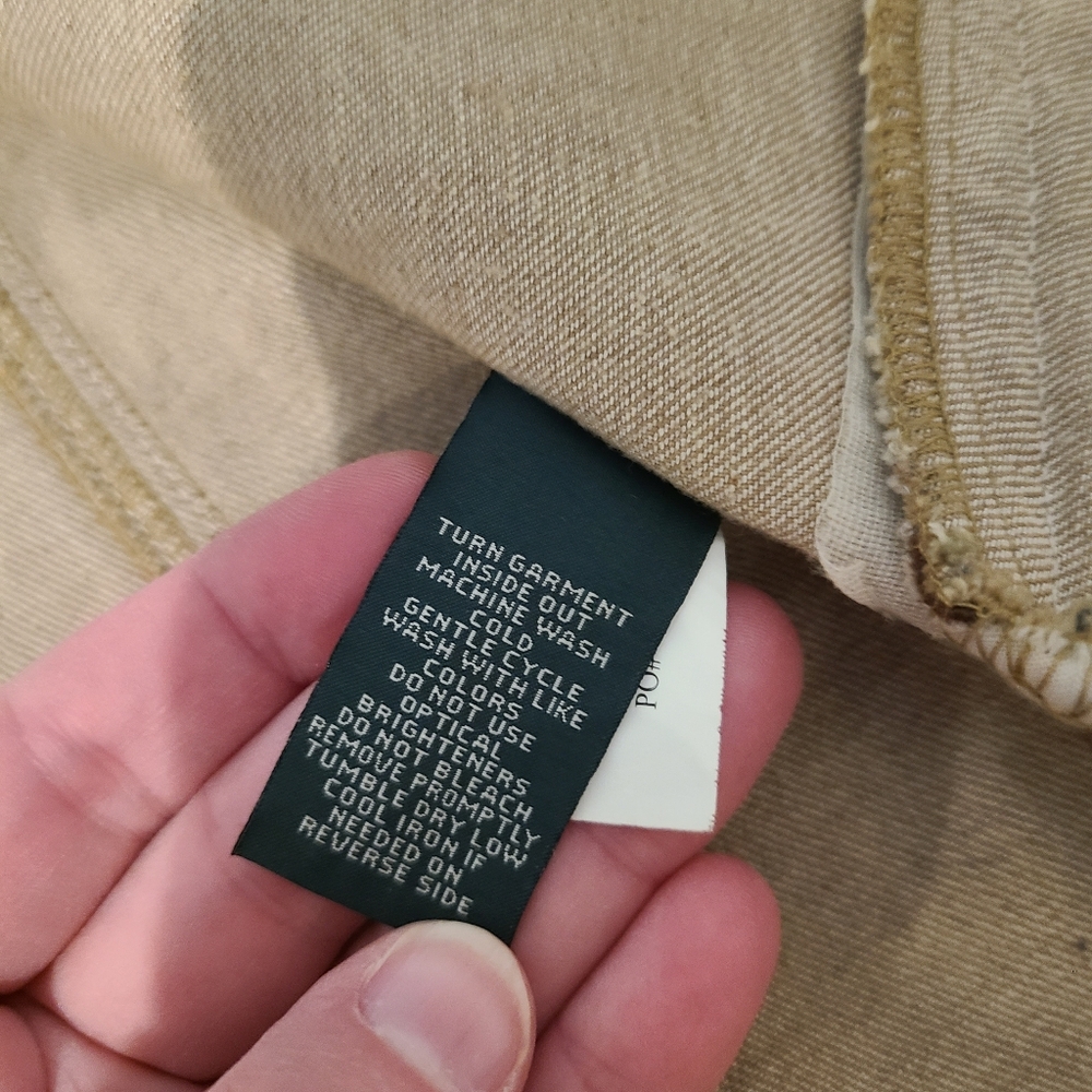 LRL Ralph Lauren Tan Button Down Military Style Sheep Leather Trim Jacket - Picture 10 of 14